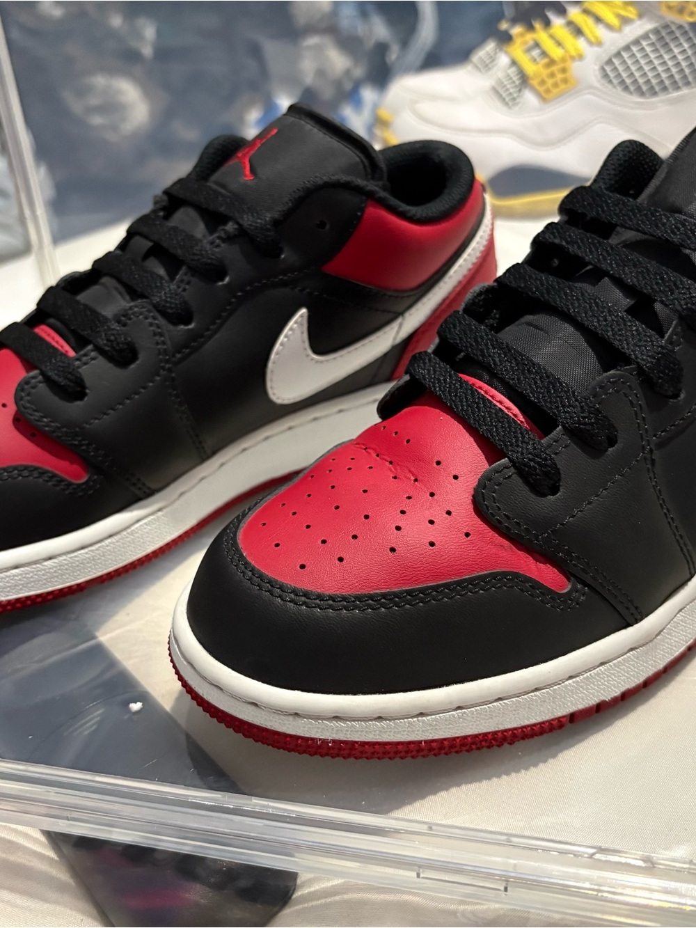 Nike Kids Sneakers - Black/Red with White Swoosh Jordan one lows